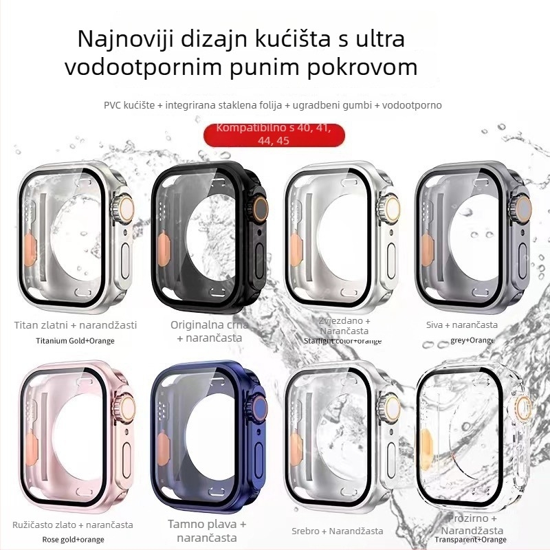 Apple Watch S8/S9 sveobuhvatna vodootporna zaštitna futrola – PC + kaljeni zaštitni film, 360° zaštita