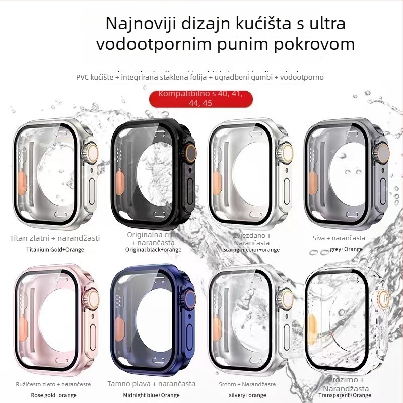 Apple Watch S8/S9 sveobuhvatna vodootporna zaštitna futrola – PC + kaljeni zaštitni film, 360° zaštita