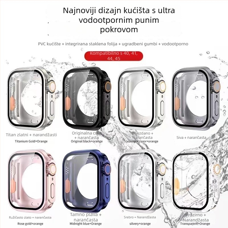 Apple Watch S8/S9 sveobuhvatna vodootporna zaštitna futrola – PC + kaljeni zaštitni film, 360° zaštita