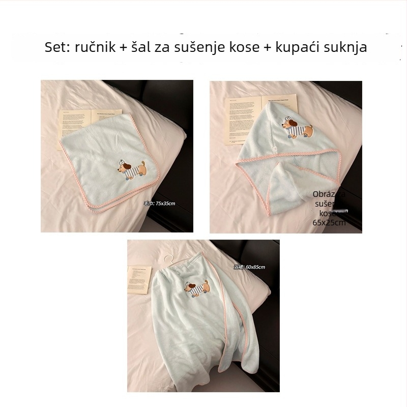 Trodjelni set mikrofiber ručnika za kupanje s kapom za sušenje kose, lagan, ispod 100 g po komadu, 150D Jacquard tkanina