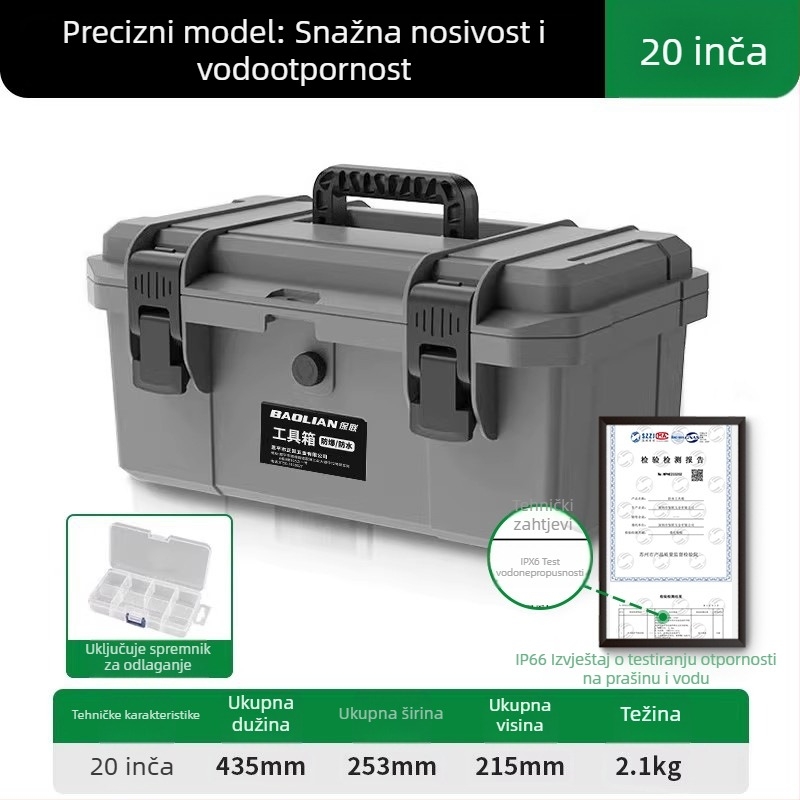Plastična kutija alata u stilu kufra — višenamjenska kutija za alate za hardver i električara, skladištenje (Materijal: plastika; Stil: kufer; Osnovne namjene: višenamjenska, za hardver, za električara)