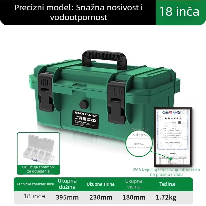 Plastična kutija alata u stilu kufra — višenamjenska kutija za alate za hardver i električara, skladištenje (Materijal: plastika; Stil: kufer; Osnovne namjene: višenamjenska, za hardver, za električara)