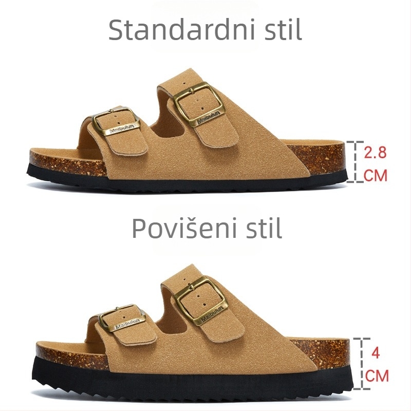 McProm unisex papuče od pluta s ravnom potplatom, protuklizne, za plažu i dom, nubuk koža gornji dio, ljetni stil