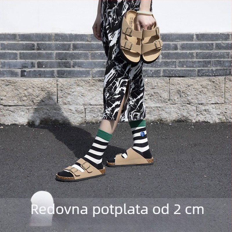 McProm unisex papuče od pluta s ravnom potplatom, protuklizne, za plažu i dom, nubuk koža gornji dio, ljetni stil
