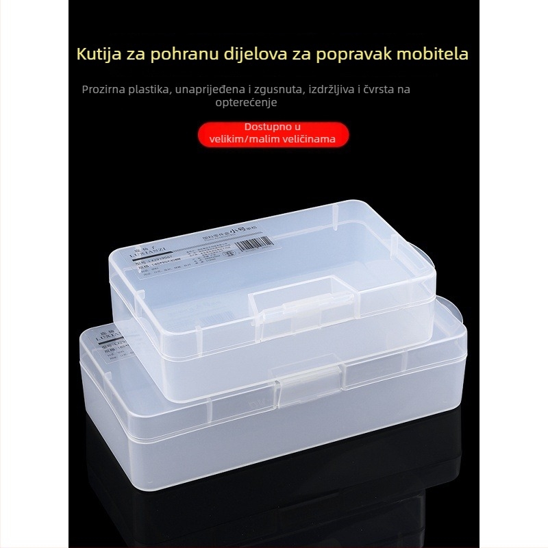 Prozirna plastična kutija za organiziranje elektroničkih komponenti i vijaka — organizator za matične ploče, čvrst okvir