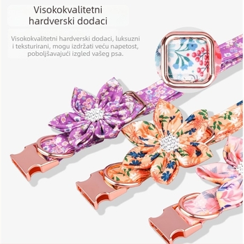 Gravirani psi ovratnik s odvojnom mašnicom – floralni uzorak, materijal od 100% pamuka, univerzalna veličina, udobnost tijekom cijele godine
