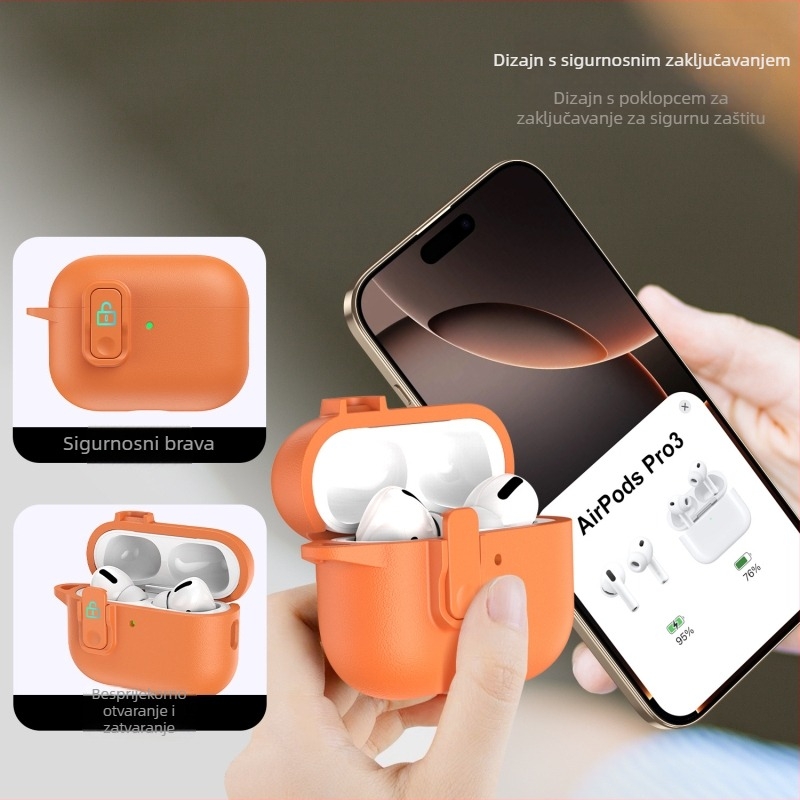 Kućište za AirPods s kožnom teksturom, sigurnosni prekidač, otpornost na padove i otiske prstiju, sveobuhvatna zaštita, PC kućište injekcijsko
