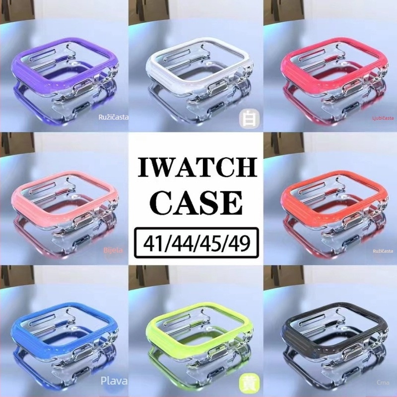 Prozirna dvobojna polukorpa zaštitna futrola za Apple Watch serije 7–9, PC zaštitni omot