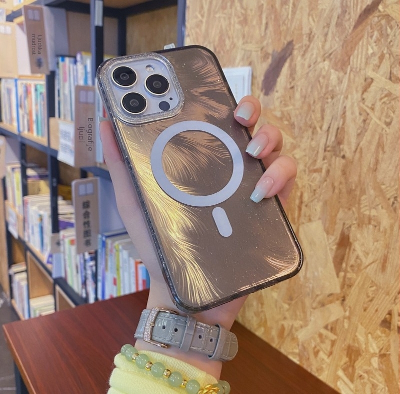 Zaštitna tvrda maska za iPhone 17 i iPhone 16 Pro Max – luksuzni uzorak perja, magnetsko držanje, otpornost na pad, PC+TPU