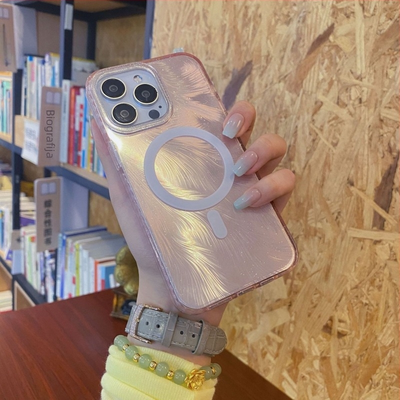 Zaštitna tvrda maska za iPhone 17 i iPhone 16 Pro Max – luksuzni uzorak perja, magnetsko držanje, otpornost na pad, PC+TPU