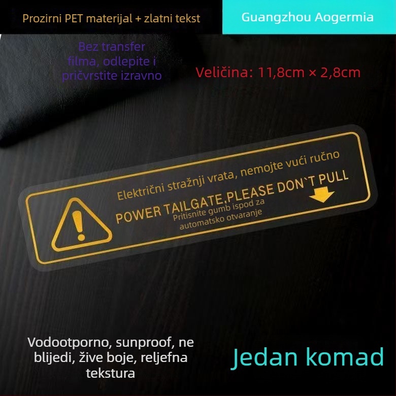 Naljepnica za karoseriju automobila sa znakovima upozorenja - samoljepljiva traka, ugradnja ljepilom, bez prilagodbe