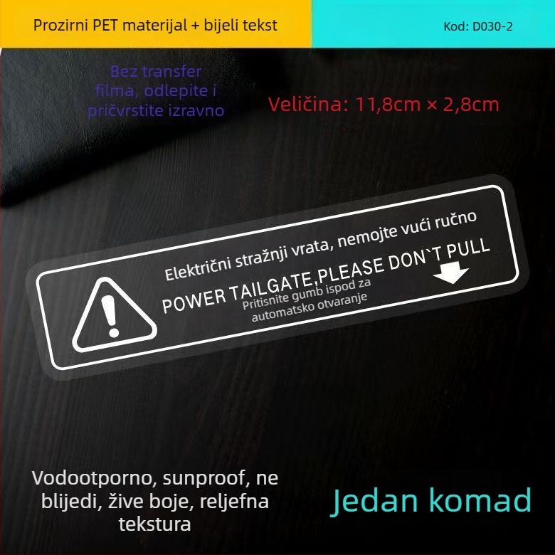 Naljepnica za karoseriju automobila sa znakovima upozorenja - samoljepljiva traka, ugradnja ljepilom, bez prilagodbe