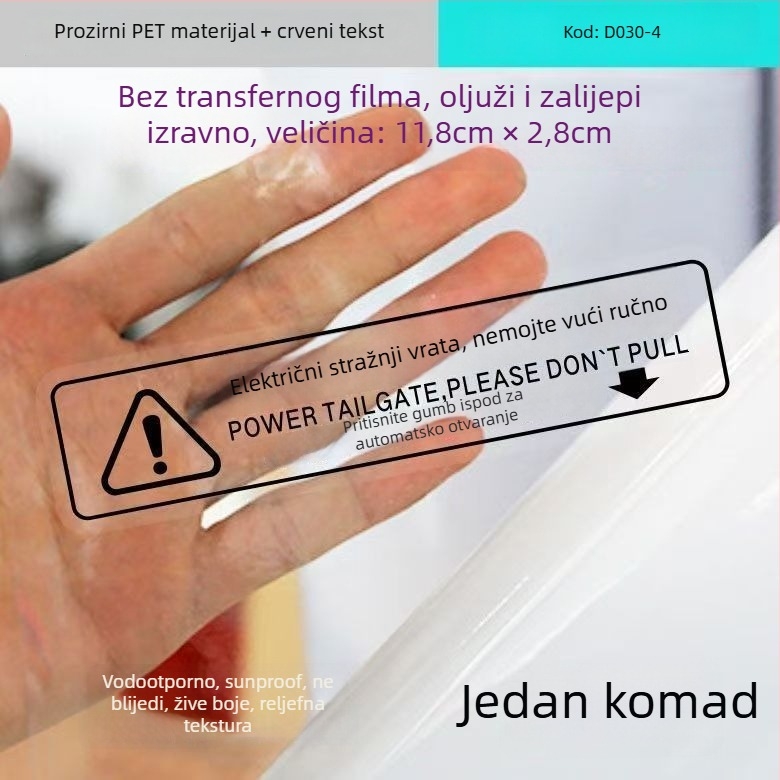 Naljepnica za karoseriju automobila sa znakovima upozorenja - samoljepljiva traka, ugradnja ljepilom, bez prilagodbe