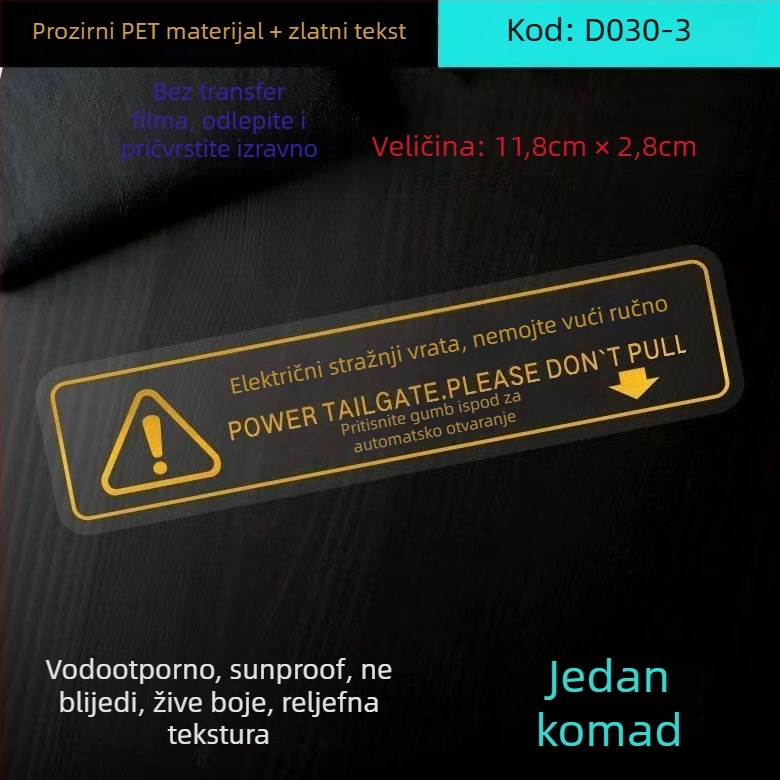 Naljepnica za karoseriju automobila sa znakovima upozorenja - samoljepljiva traka, ugradnja ljepilom, bez prilagodbe