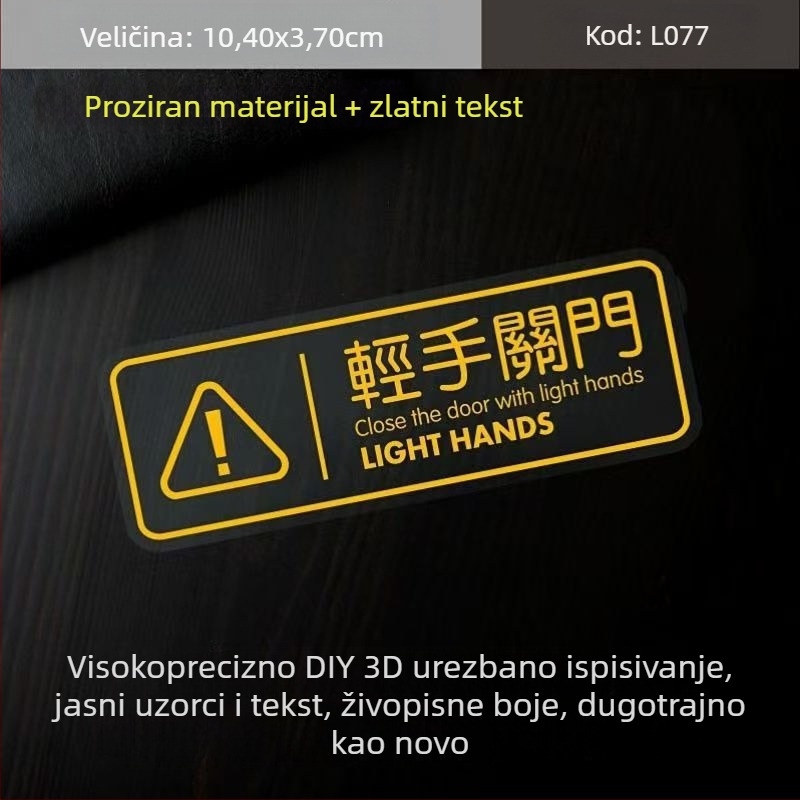 Naljepnica za karoseriju automobila sa znakovima upozorenja - samoljepljiva traka, ugradnja ljepilom, bez prilagodbe