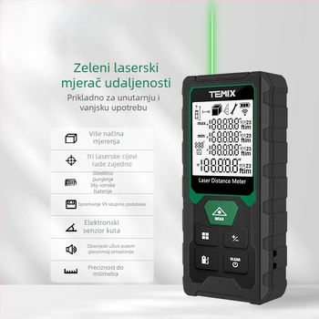 Laser mjerač udaljenosti, ručni, za unutarnju i vanjsku upotrebu, punjivi