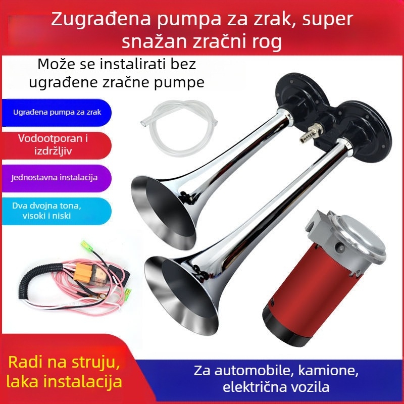 Zračni klaxon za kamione i morska plovila 12/24V, visok zvuk, s pumpom zraka