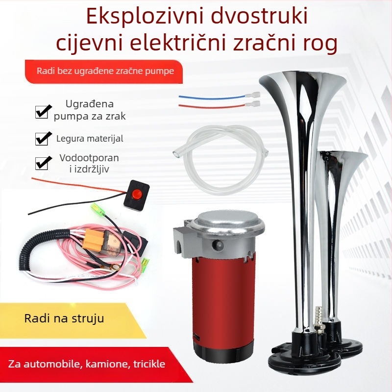 Zračni klaxon za kamione i morska plovila 12/24V, visok zvuk, s pumpom zraka