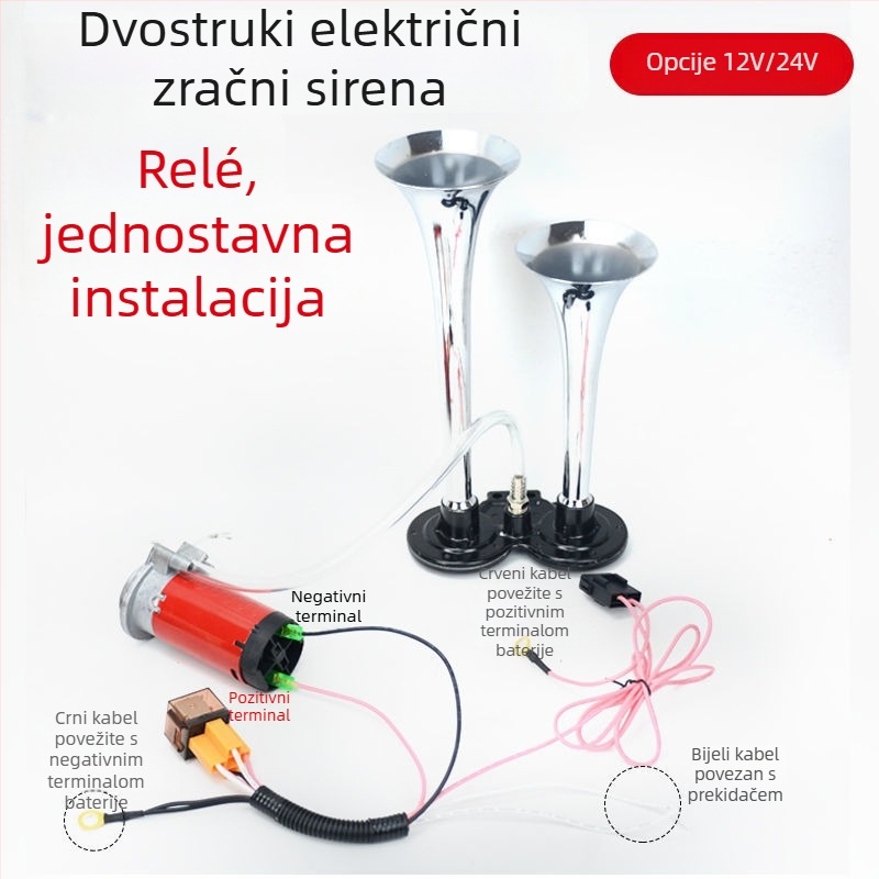 Zračni klaxon za kamione i morska plovila 12/24V, visok zvuk, s pumpom zraka