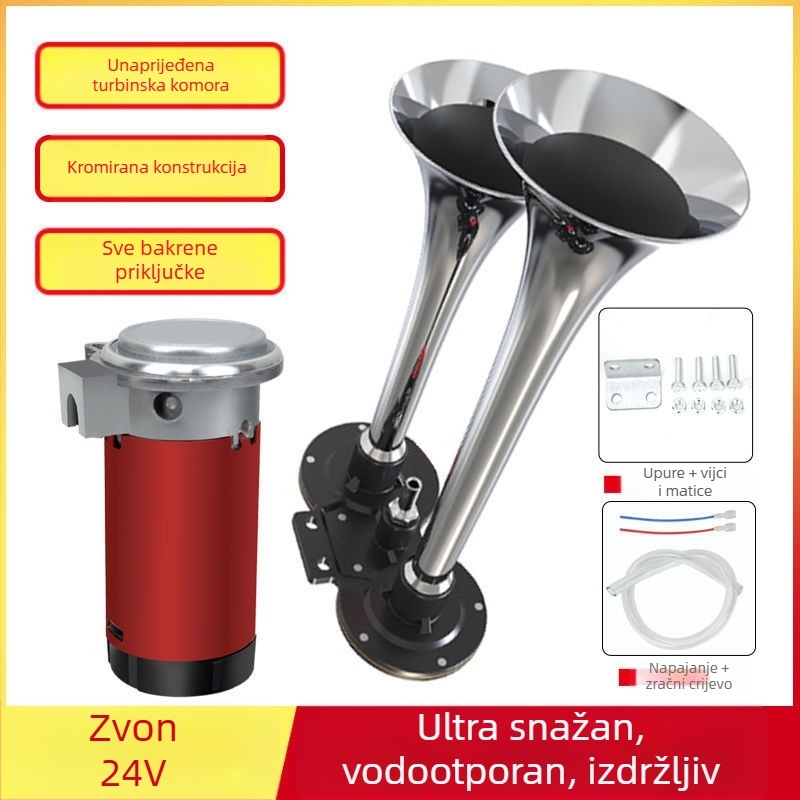 Zračni klaxon za kamione i morska plovila 12/24V, visok zvuk, s pumpom zraka