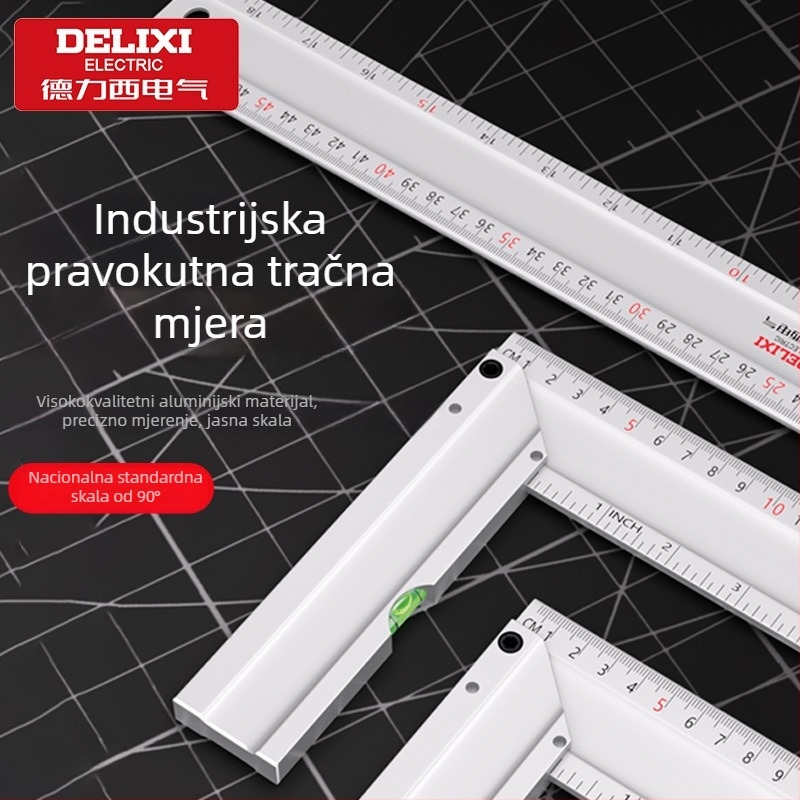Delixi Electric Potpuno aluminijsko pravokutno ravnalo s 90°, debeli, višenamjenski, visoka preciznost za drvarstvo