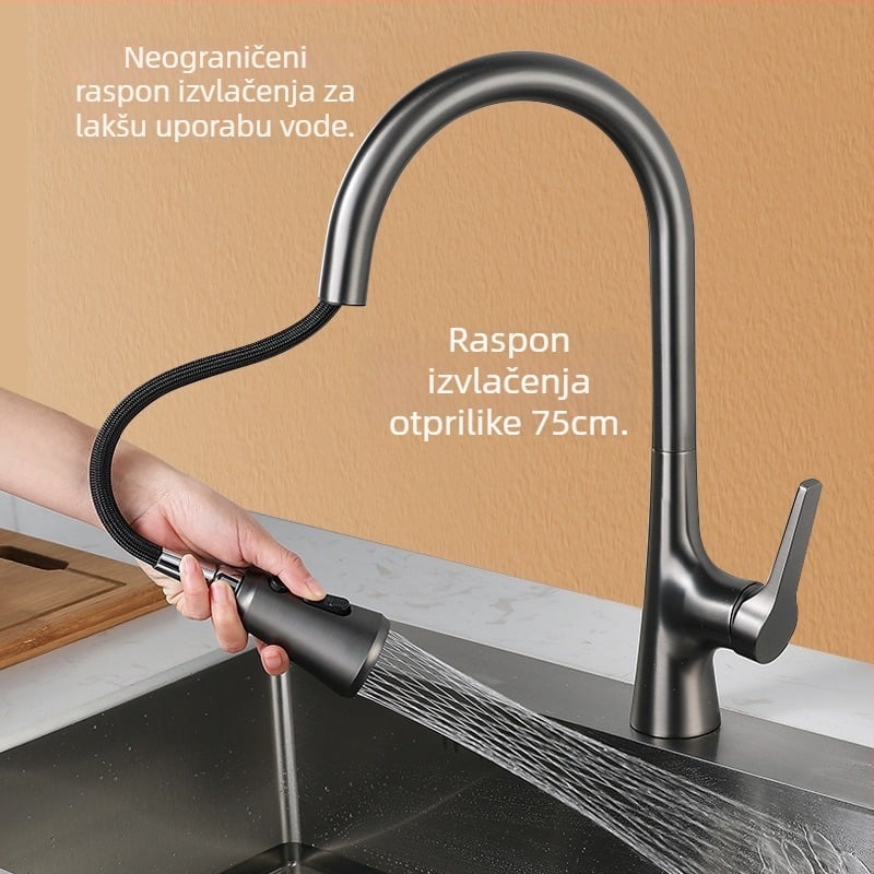 Bakrena kuhinjska izvlačna slavina, keramički disk ventil, 20 mm ulaz/izlaz, model JA-004
