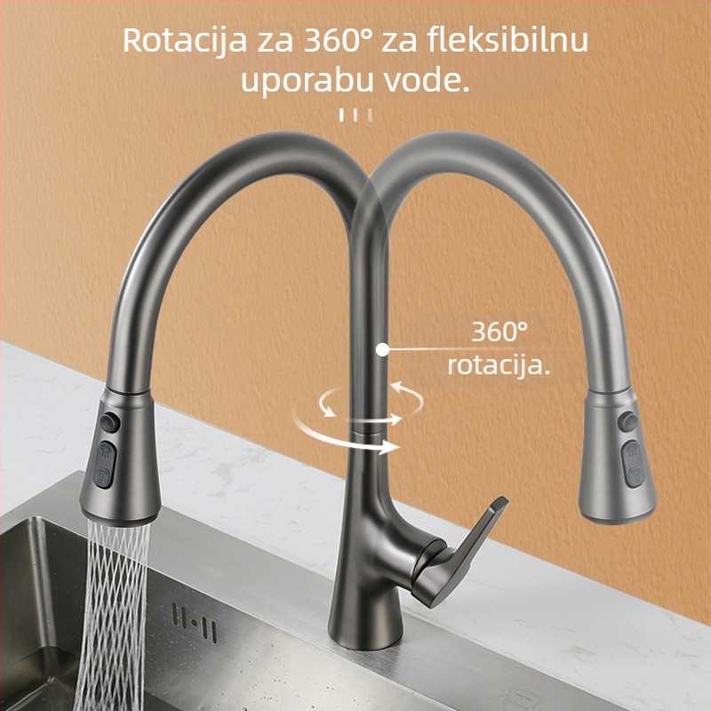 Bakrena kuhinjska izvlačna slavina, keramički disk ventil, 20 mm ulaz/izlaz, model JA-004