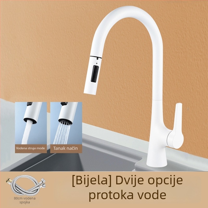 Bakrena kuhinjska izvlačna slavina, keramički disk ventil, 20 mm ulaz/izlaz, model JA-004