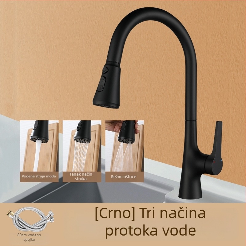 Bakrena kuhinjska izvlačna slavina, keramički disk ventil, 20 mm ulaz/izlaz, model JA-004