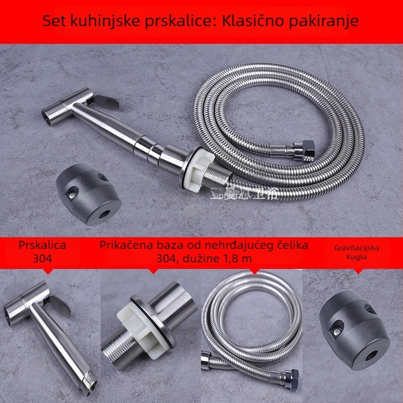 Set spreja za kuhinju od nehrđajućeg čelika 304 s izvlačnom mlaznicom, nominalni tlak 1,6 MPa, radna temperatura 0–90 °C