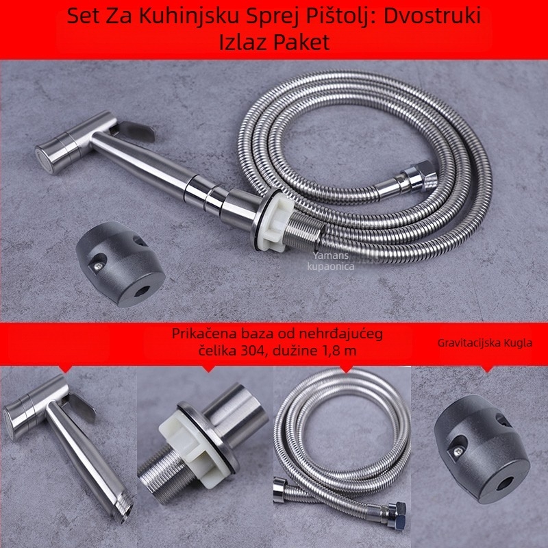 Set spreja za kuhinju od nehrđajućeg čelika 304 s izvlačnom mlaznicom, nominalni tlak 1,6 MPa, radna temperatura 0–90 °C
