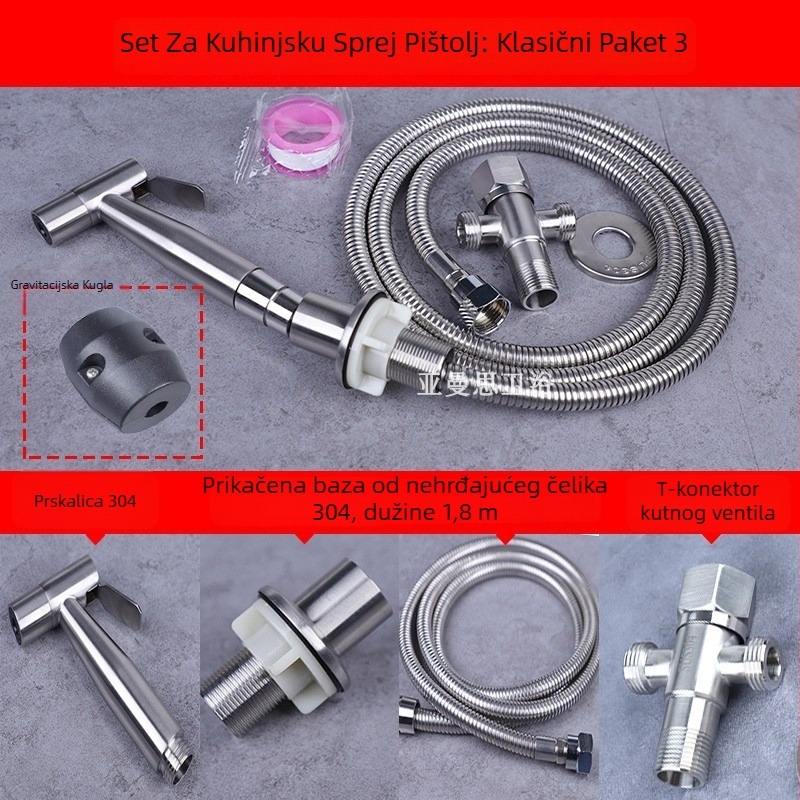 Set spreja za kuhinju od nehrđajućeg čelika 304 s izvlačnom mlaznicom, nominalni tlak 1,6 MPa, radna temperatura 0–90 °C