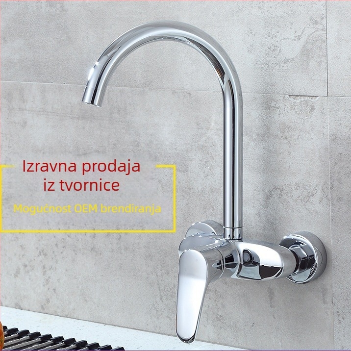 Kuhinjska slavina za sudoper, topla i hladna voda, od bakra, zidna montaža, okretna, protiv prskanja, aerirana mlaznica