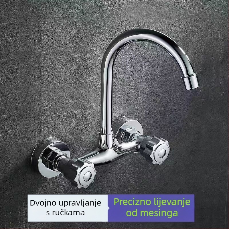 Kuhinjska slavina za sudoper, topla i hladna voda, od bakra, zidna montaža, okretna, protiv prskanja, aerirana mlaznica