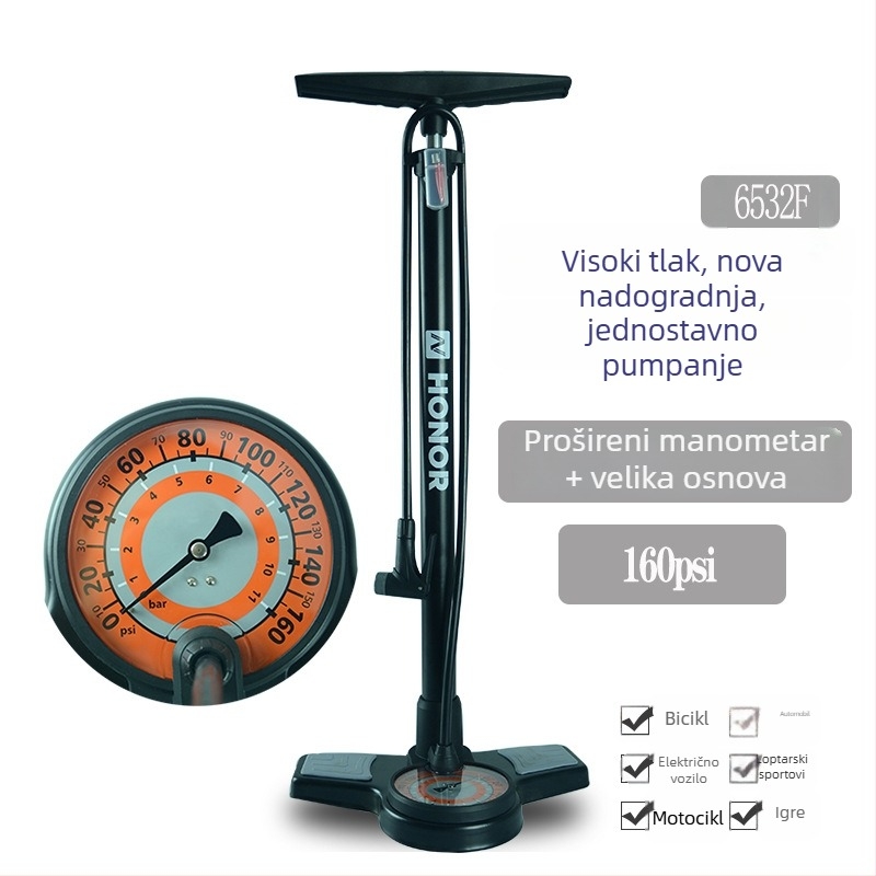 Onai pumpa za bicikl visoke tlaka s manometrom, željezni pneumatski cilindar, prilagodljivo obrađivanje, licencirana privatna oznaka