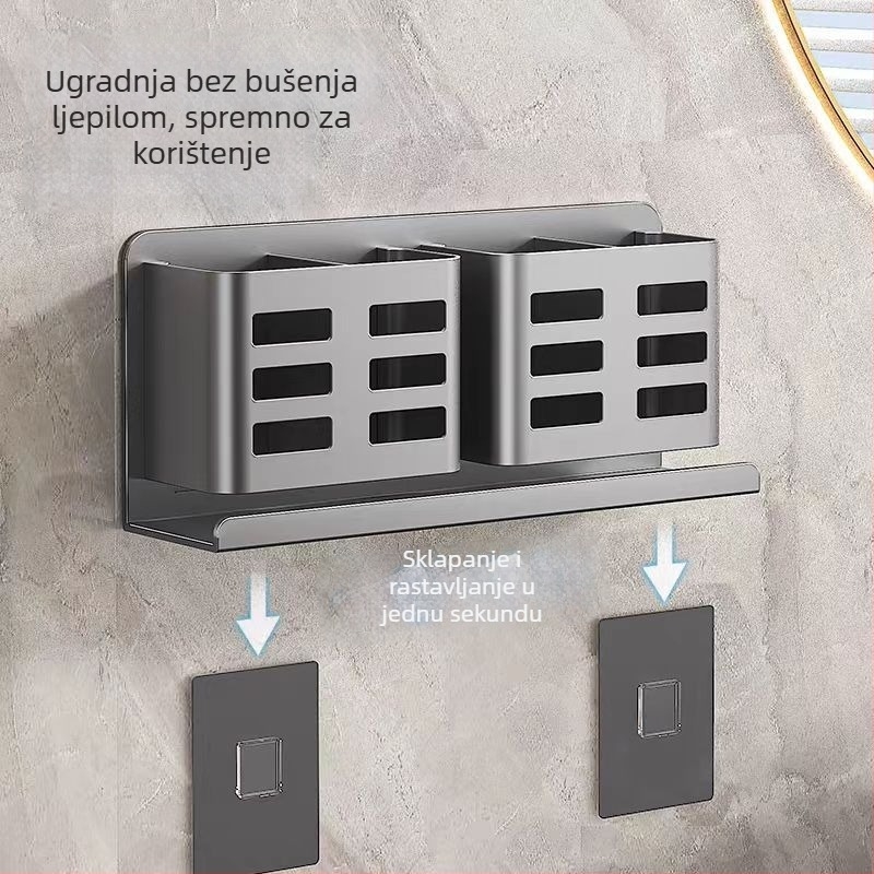 Zidni ormarić za kupaonicu za četkice za zube, pastu za zube, britvice i češljeve; aluminij, jednoslojni, nosivost 1–5 kg, moderan minimalistički stil