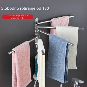 Rotirajući držač ručnika od 304 nerđajućeg čelika, bez bušenja, s pet šipki, sjajna završna obrada