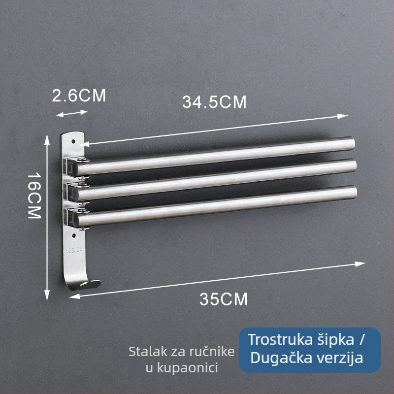 Rotirajući držač ručnika od 304 nerđajućeg čelika, bez bušenja, s pet šipki, sjajna završna obrada