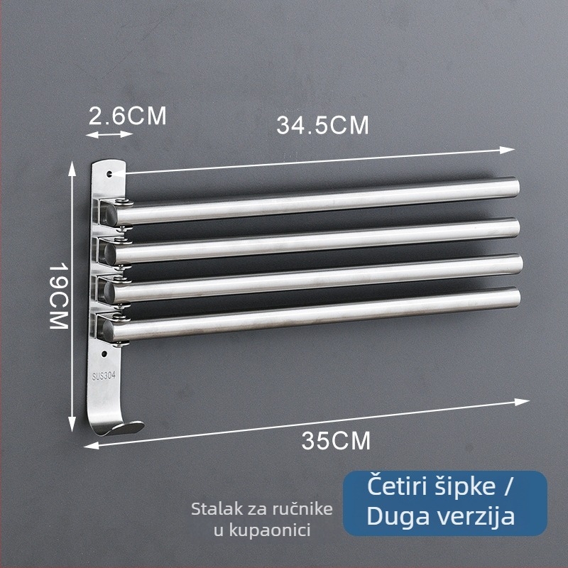 Rotirajući držač ručnika od 304 nerđajućeg čelika, bez bušenja, s pet šipki, sjajna završna obrada