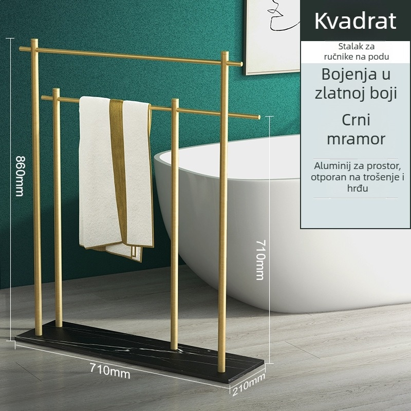Stalak za ručnike u kupaonici, aluminijska legura, dva sloja, nosivost 20 kg, oksidirana površina, moderan minimalistički stil