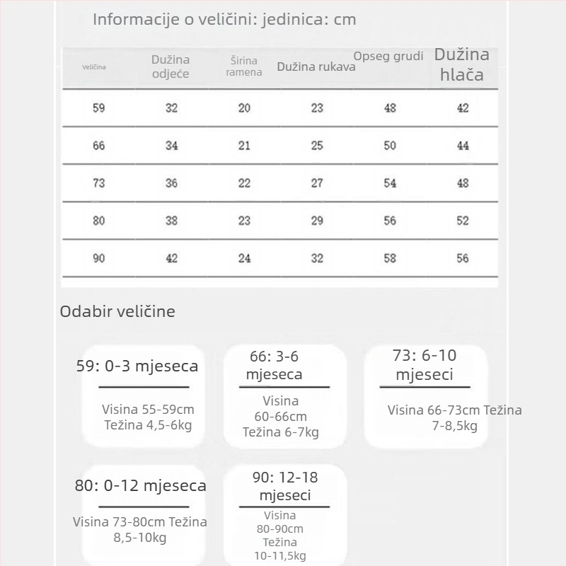 Dječji komplet od 100% pamuka - dvodijelni set: gornji dio s dugim rukavima i hlače, za novorođenčad do 12 mjeseci, jesen-zima-proljeće, karikaturni uzorak