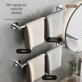 Plastični držač za ručnike u kupaonici, s jednom šipkom, montaža bez bušenja (Plastika; Jedna šipka; Montaža Bez Bušenja)