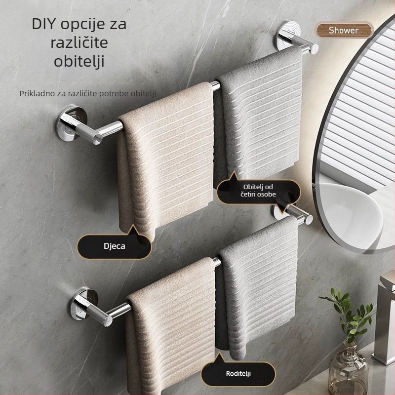 Plastični držač za ručnike u kupaonici, s jednom šipkom, montaža bez bušenja (Plastika; Jedna šipka; Montaža Bez Bušenja)
