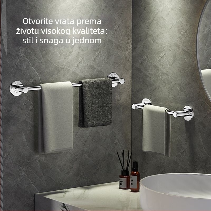 Plastični držač za ručnike u kupaonici, s jednom šipkom, montaža bez bušenja (Plastika; Jedna šipka; Montaža Bez Bušenja)