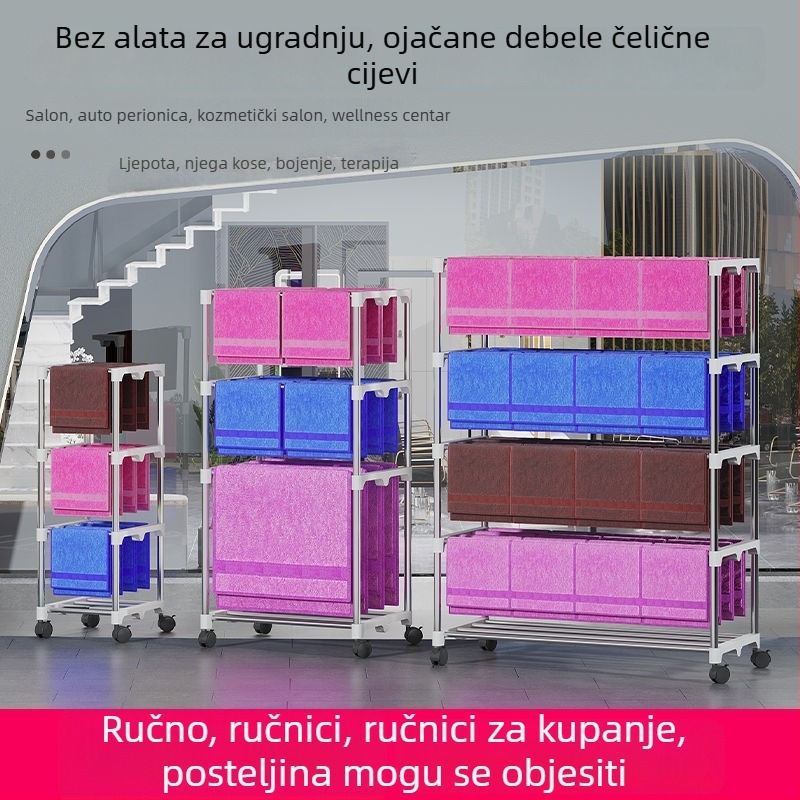 Podna stojna za ručnike od nehrđajućeg čelika, stalak za ručnike, kineski stil, za frizerske salone, autopraonice i hotele