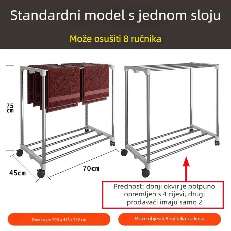 Podna stojna za ručnike od nehrđajućeg čelika, stalak za ručnike, kineski stil, za frizerske salone, autopraonice i hotele
