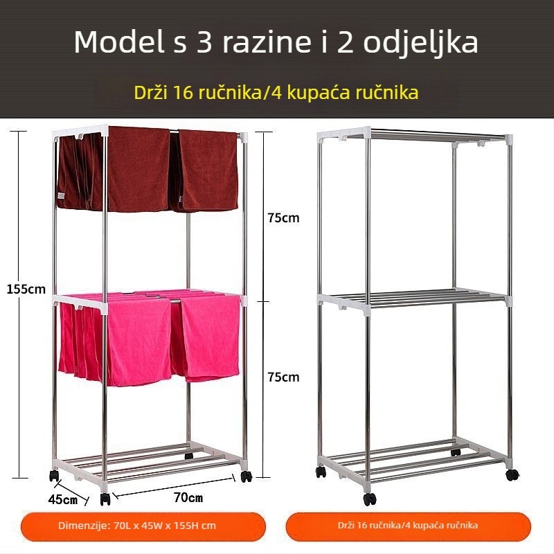 Podna stojna za ručnike od nehrđajućeg čelika, stalak za ručnike, kineski stil, za frizerske salone, autopraonice i hotele