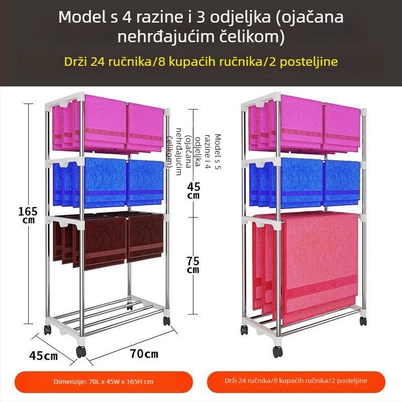 Podna stojna za ručnike od nehrđajućeg čelika, stalak za ručnike, kineski stil, za frizerske salone, autopraonice i hotele