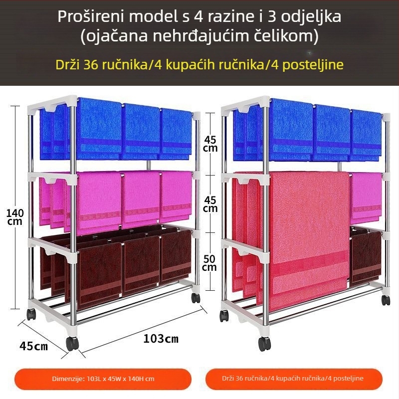 Podna stojna za ručnike od nehrđajućeg čelika, stalak za ručnike, kineski stil, za frizerske salone, autopraonice i hotele