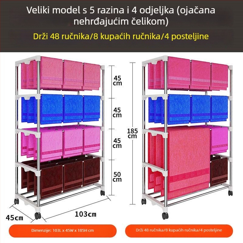 Podna stojna za ručnike od nehrđajućeg čelika, stalak za ručnike, kineski stil, za frizerske salone, autopraonice i hotele